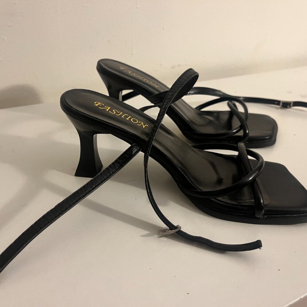 Black Strappy Fashion Kitten Heels